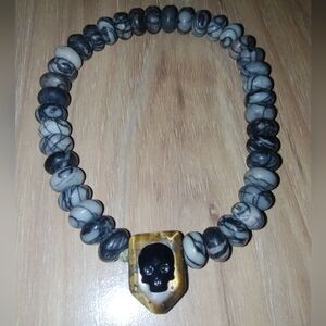 Swarovski, Tigers Eye & Black/White Jasper Rondelles on Thick Stretch Cord NWOT